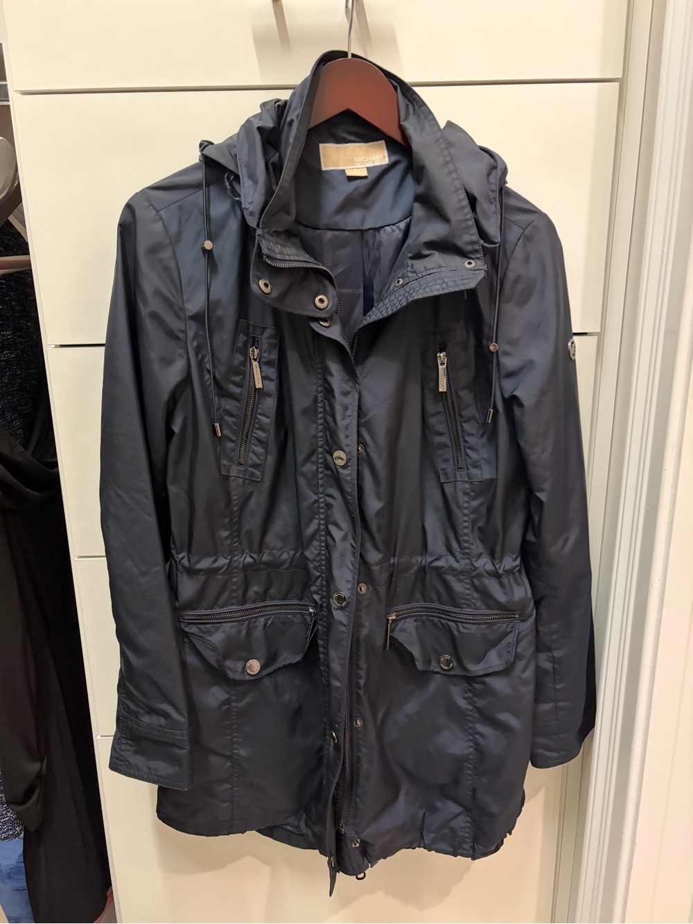 Michael Kors Navy Hooded Utility Anorak Rain Jacket Medium